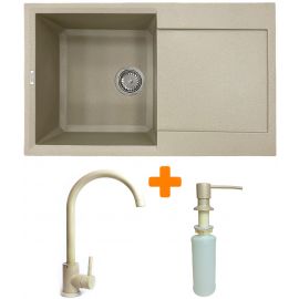 Набір кухонний Adamant Horizon, штучний камінь, прямокут., з крилом, 780х495х230мм, чаша - 1, врізна, Сахара + змішувач та дозатор