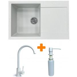 Набір кухонний Adamant Horizon, штучний камінь, прямокут., з крилом, 780х495х230мм, чаша - 1, врізна, Old stone + змішувач та дозатор