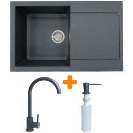 Набір кухонний Adamant Horizon, штучний камінь, прямокут., з крилом, 780х495х230мм, чаша - 1, врізна, графіт + змішувач та дозатор
