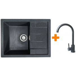 Набір кухонний Adamant Anila, штучний камінь, прямокут., з крилом, 645х495х200мм, чаша - 1, врізна, графіт + змішувач