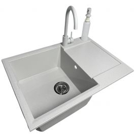 Набір кухонний Adamant Horizon Medium, штучний камінь, прямокут., з крилом, 700х500х230мм, чаша - 1, врізна, Old stone + змішувач та дозатор