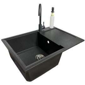 Набір кухонний Adamant Horizon Medium, штучний камінь, прямокут., з крилом, 700х500х230мм, чаша - 1, врізна, графіт + змішувач та дозатор