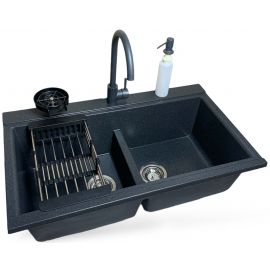 Набір кухонний Adamant Similar, штучний камінь, прямокут., без крила, 885x505x230мм, чаша - 2, врізна, графіт + змішувач + дозатор + ополіскувач склянок + коландер