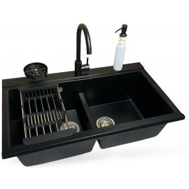 Набір кухонний Adamant Similar, штучний камінь, прямокут., без крила, 885x505x230мм, чаша - 2, врізна, антрацит + змішувач + дозатор + ополіскувач склянок + коландер