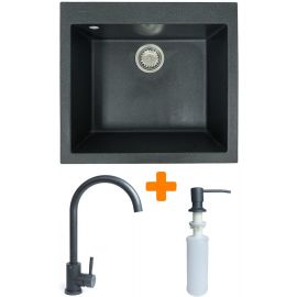Набір кухонний Adamant Univer, штучний камінь, квадрат, без крила, 560х500х200мм, чаша - 1, врізна, графіт + змішувач та дозатор