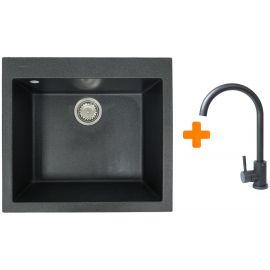 Набір кухонний Adamant Univer, штучний камінь, квадрат, без крила, 560х500х200мм, чаша - 1, врізна, графіт + змішувач