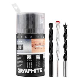 Набір свердл GRAPHITE по металу, дереву, цеглі: 3-6, 8, 10 мм, 18шт
