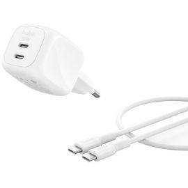 Зарядний пристрій мережевий Belkin 50Вт 2хUSB-С GAN PD PPS, кабель USB-С > USB-C, 1м, білий