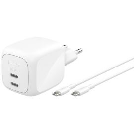 Зарядний пристрій мережевий Belkin 67Вт 2хUSB-С GAN PD PPS, кабель USB-С > USB-C, 2м, білий
