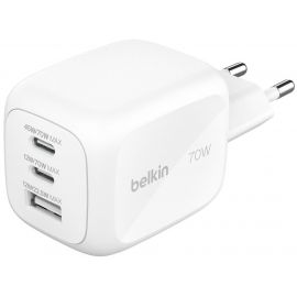 Зарядний пристрій мережевий Belkin 70Вт 2хUSB-С/USB-A GAN PD PPS, білий