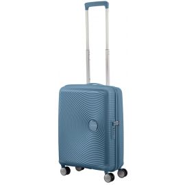 Валіза American Tourister, Soundbox, поліпропілен, мала, 55см, 35.5/41л, TSA, 4 колеса, EXP, сіро-синій