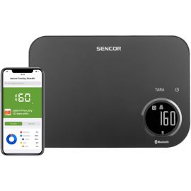 Ваги Sencor кухонні, 8кг, підключення до смартфону, AAAx2, пластик, чорний