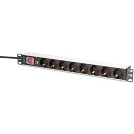 Пристрій розподілу електроживлення DIGITUS 1U, 8xSchuko, 16A, 250V, вимикач, запобіжник, вилка Schuko