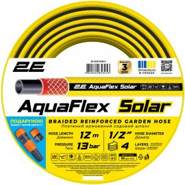 Шланг садовий 2Е AquaFlex Solar 1/2" 12м 4 шари 13бар -10+60°C зрошувач конектор адаптер 2в1