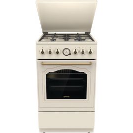Плита Gorenje комбінована, 70л, 50x60см, дисплей, газ-контроль, чавун, слонової кістки