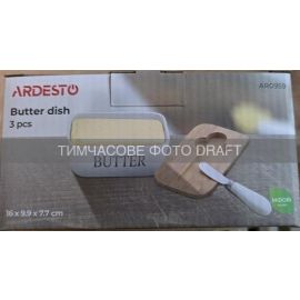 Маслянка Ardesto Midori, 16х9.9х7.7см, бамбук, кераміка, нержавіюча сталь, білий