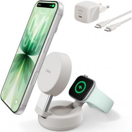 Зарядний пристрій бездротовий Belkin UltraCharge Pro 2в1 Convertible Magnetic Charging Dock 25Вт, Sand