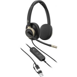 Гарнітура комп'ютерна стерео On-ear HP Poly Mission 825, USB-A, USB-C, 4 x Uni-mic, ANC, Beamforming, AI noise cancelling, Teams, Zoom, Google Meet, чорний