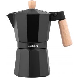Гейзерна кавоварка Ardesto Midori, 240мл, 6 чашки, алюміній, бамбук
