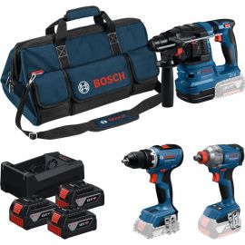 Набір із трьох акумуляторних інструментів Bosch Professional дриль-шурупокрут GSR 18V-65, перфоратор GBH 18V-22, гайковерт ударний GDX 18V-285 акб 3x5А·год, ЗП, сумка M-BAG