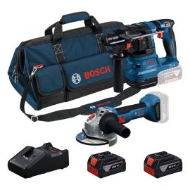 Набір із двох акумуляторних інструментів Bosch Professional 18В перфоратор GBH 18V-22, Шліфмашина кутова GWS 18V-8 акб 2x4А·год, ЗП, сумка M-BAG
