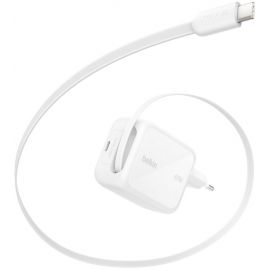 Зарядний пристрій мережевий Belkin 67Вт USB-C PD, PPS, вбудований кабель USB-C, білий