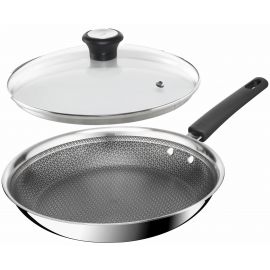 Сковорода Tefal Emotion+ Power, 24см, з кришкою, нержавіюча сталь, серцевина-алюміній, хромована сталь, бакеліт, скло